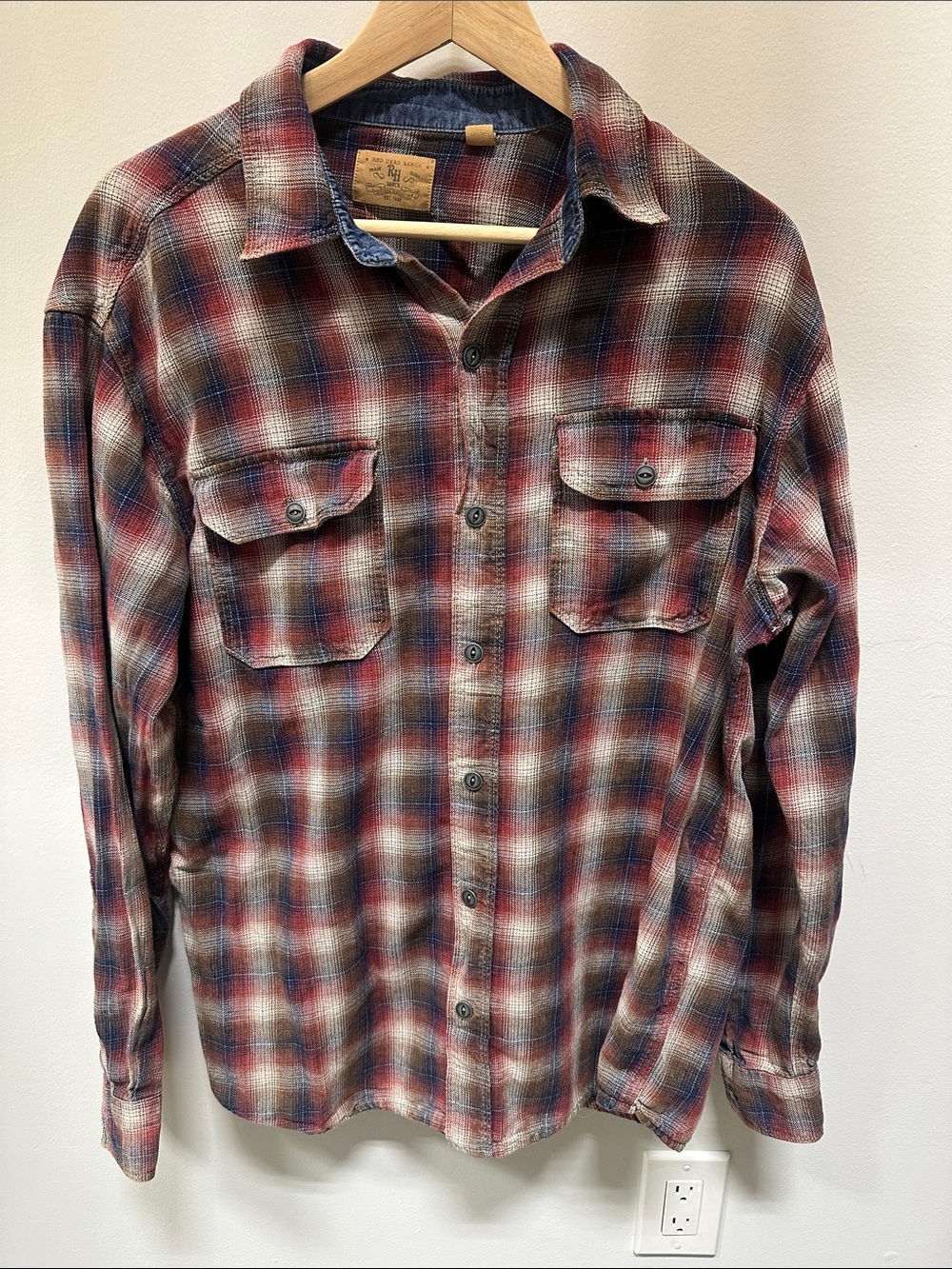 Men's Red Head Ranch Red & Blue Plaid 100% Cotton Shirt - Medium